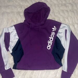 Adidas Purple and White Cropped Hoodie